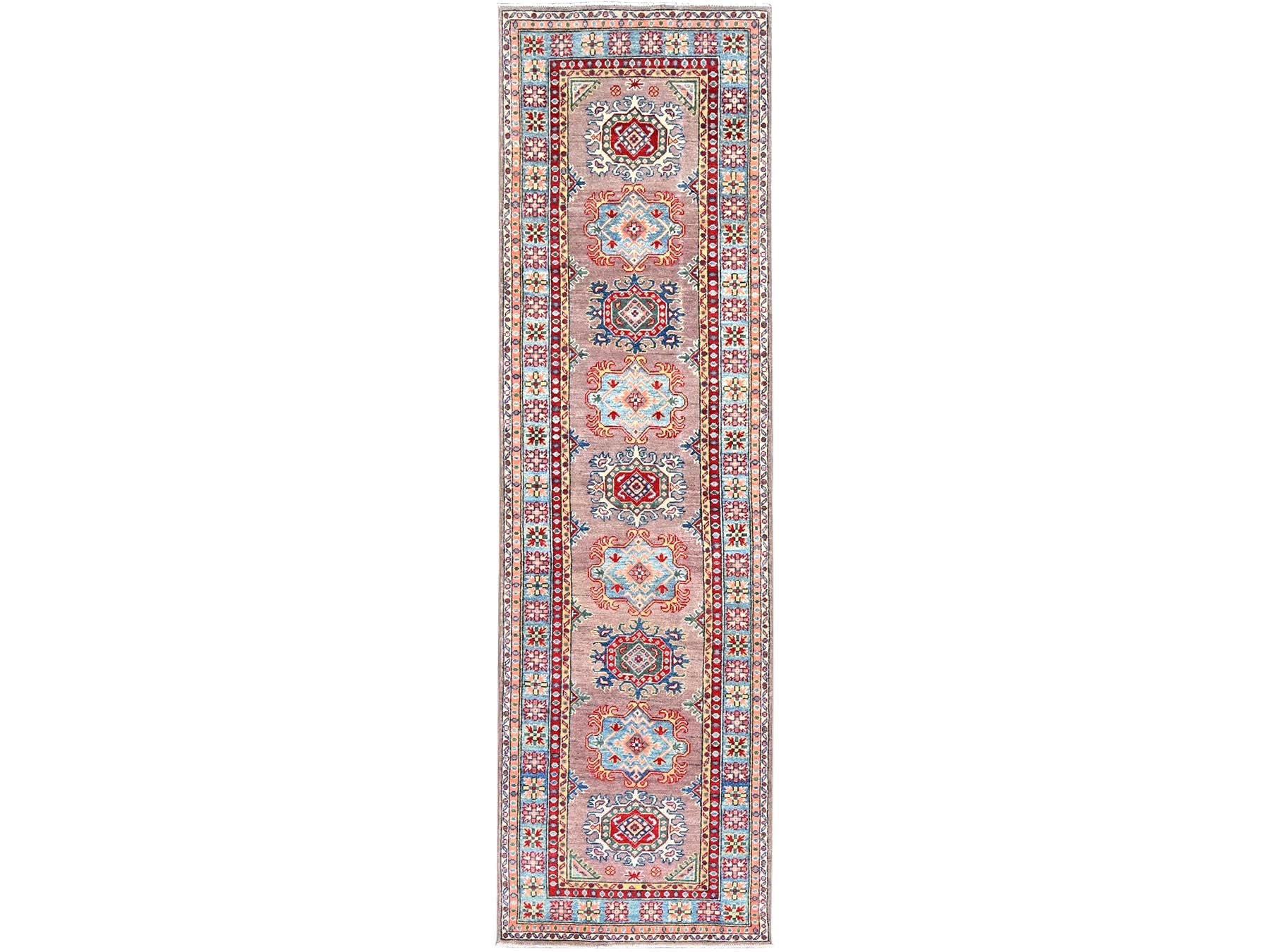 Kazak Kazak hand-knotted wool runner in Gray & Blue, 2'7" x 9'3" — SKU O086289