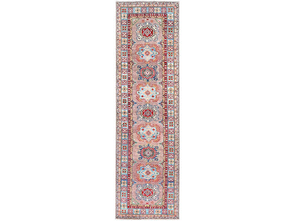 Kazak Kazak hand-knotted wool runner in Gray & Blue, 2'7" x 9'3" — SKU O086289