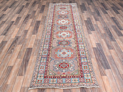 Kazak Kazak hand-knotted wool runner in Gray & Blue, 2'7" x 9'3" — SKU O086289 (view 2)