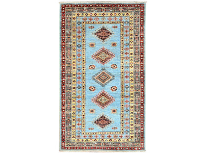Blue 3'0" x 5'2" Kazak Hand knotted Wool Rug - Sku: O086319