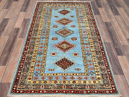 Blue 3'0" x 5'2" Kazak Hand knotted Wool Rug - Sku: O086319