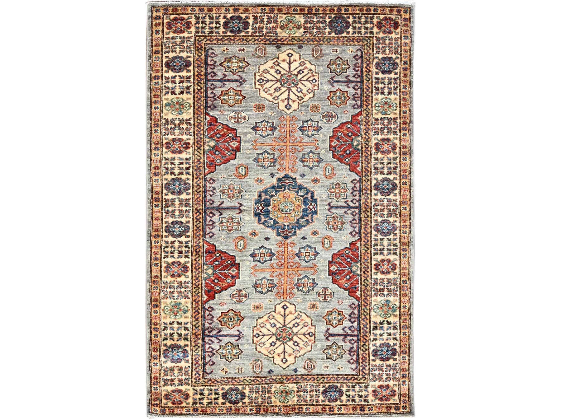 Kazak Kazak hand-knotted wool rug in Ivory, 3'11" x 5'11" — SKU O086320
