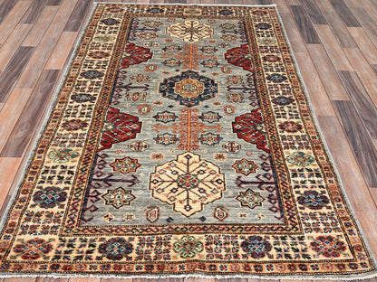 Ivory 3'11" x 5'11" Kazak Hand knotted Wool Rug - Sku: O086320