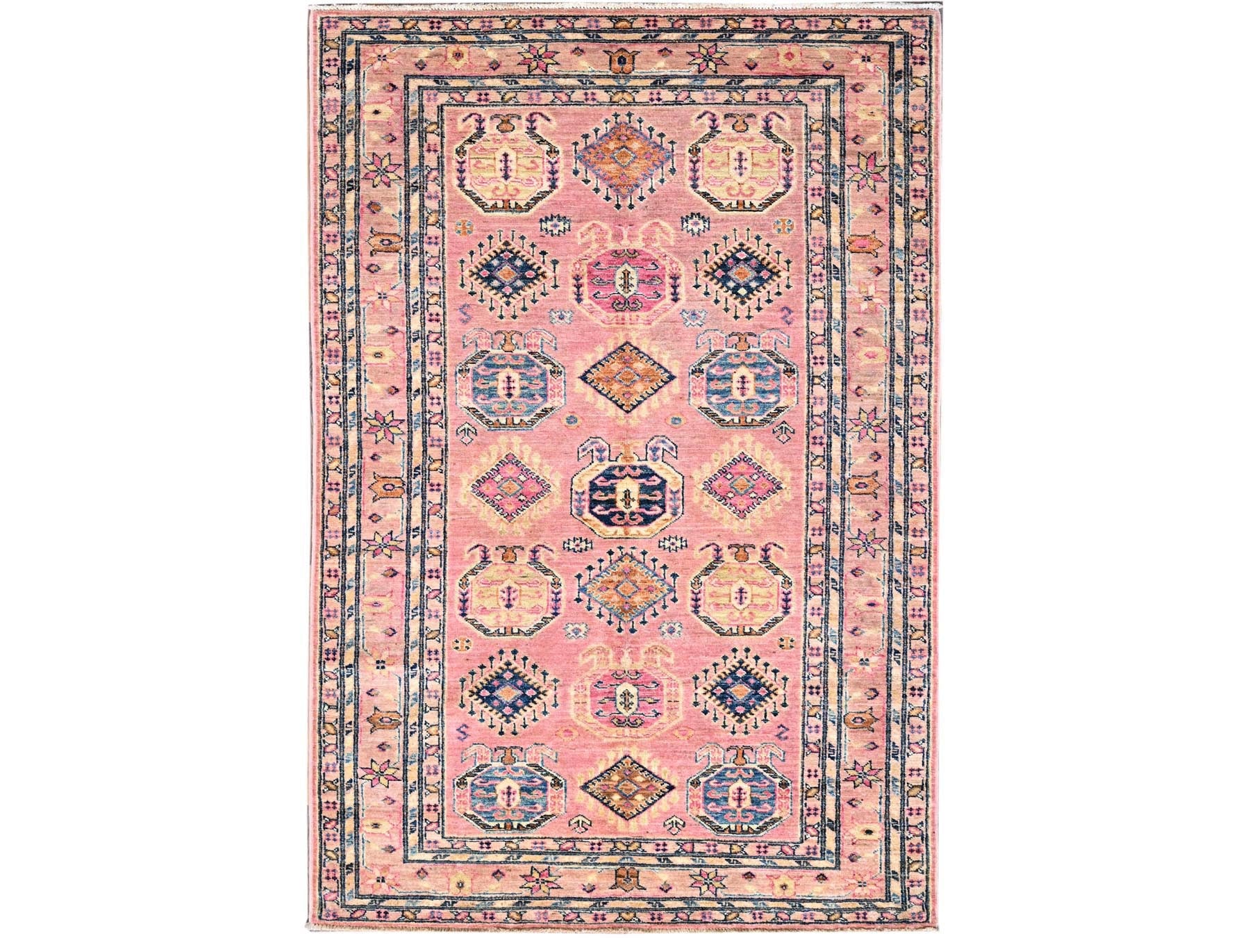 Kazak Kazak hand-knotted wool rug in Pink, 4' x 6' — SKU O086322