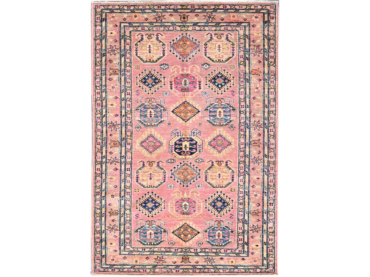 Kazak Kazak hand-knotted wool rug in Pink, 4' x 6' — SKU O086322