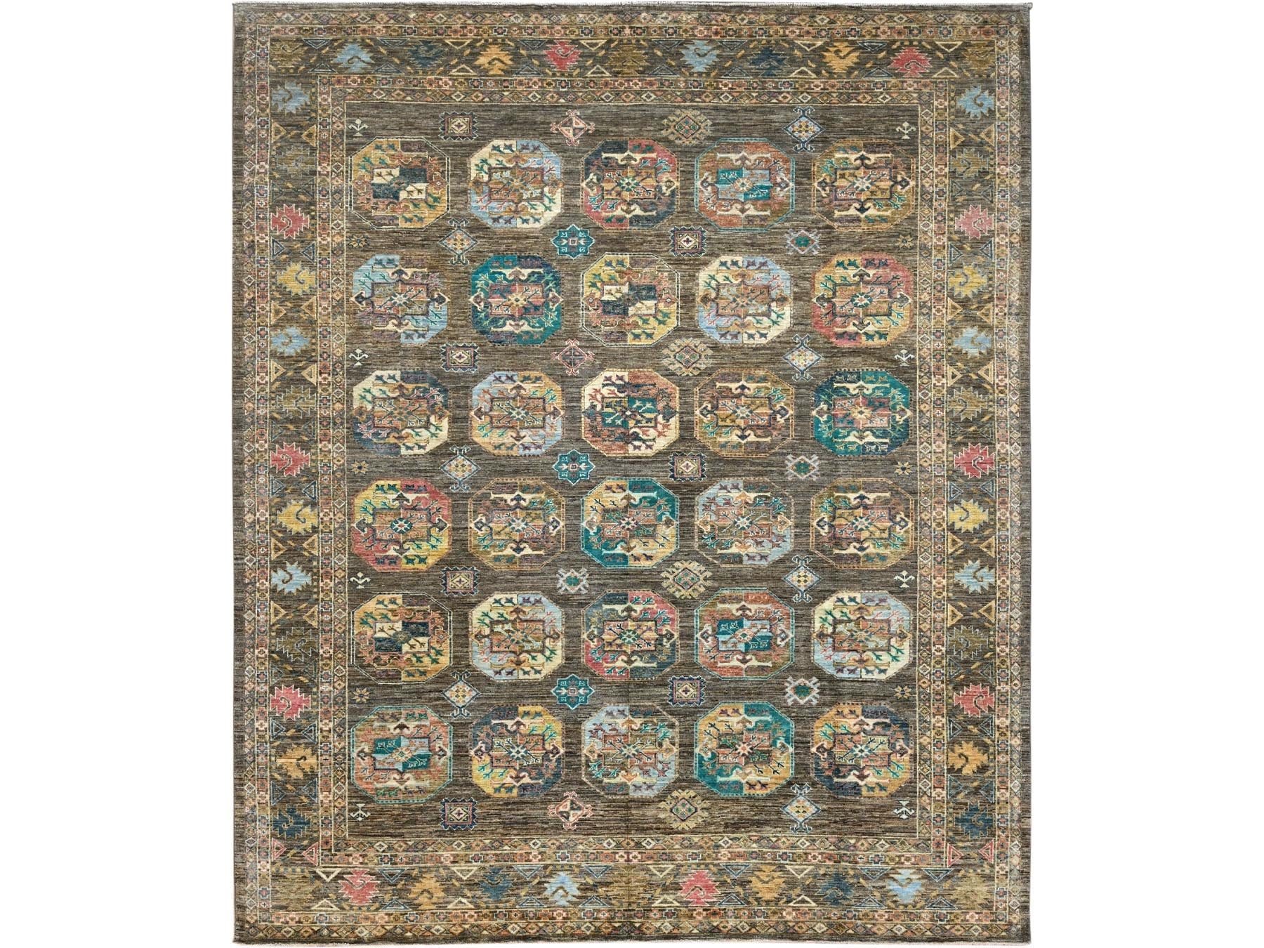 Kazak Kazak hand-knotted wool rug in Green, 8'5" x 9'11" — SKU O086341