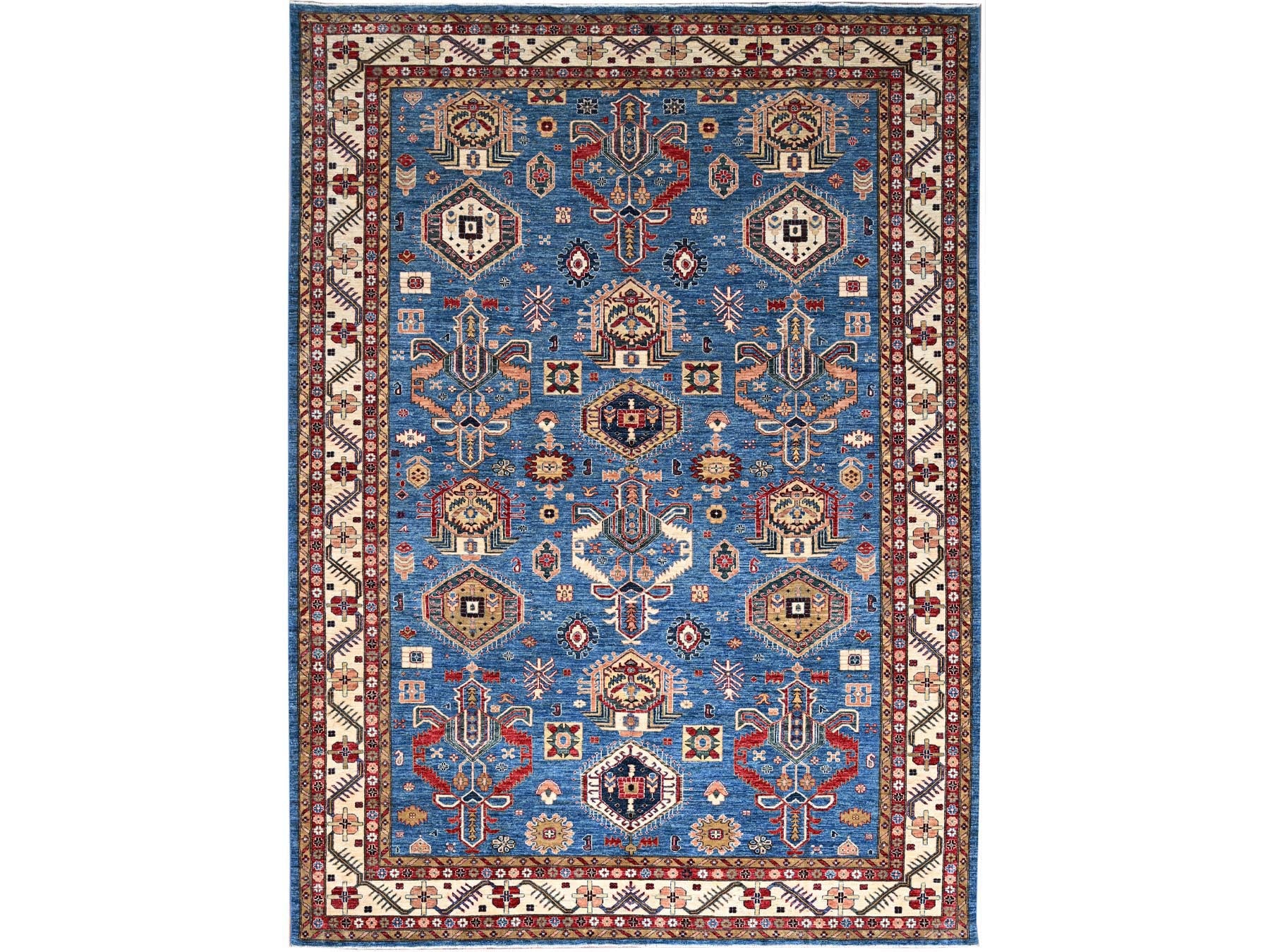 Kazak Kazak hand-knotted wool rug in Blue & Ivory, 9'11" x 13'5" — SKU O086343