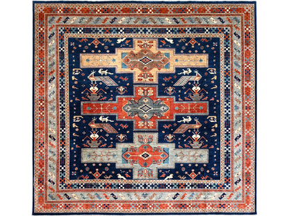 Blue 11'5" x 11'9" Tribal & Geometric Hand knotted Wool Rug - Sku: O086409