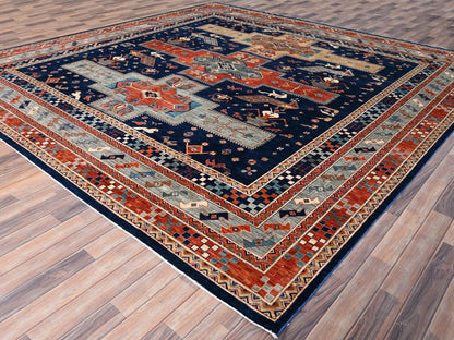 Blue 11'5" x 11'9" Tribal & Geometric Hand knotted Wool Rug - Sku: O086409
