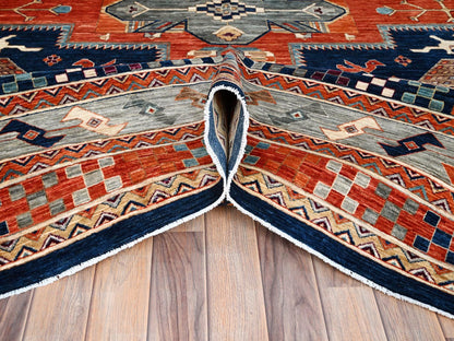 Blue 11'5" x 11'9" Tribal & Geometric Hand knotted Wool Rug - Sku: O086409