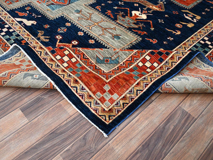 Blue 11'5" x 11'9" Tribal & Geometric Hand knotted Wool Rug - Sku: O086409