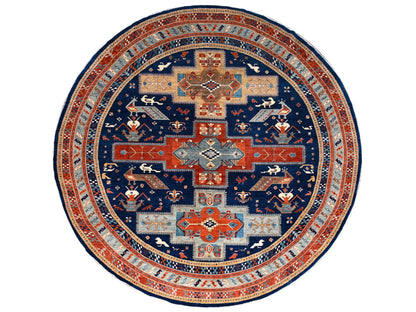 Blue 11'7" x 11'7" Tribal & Geometric Hand knotted Wool Rug - Sku: O086410