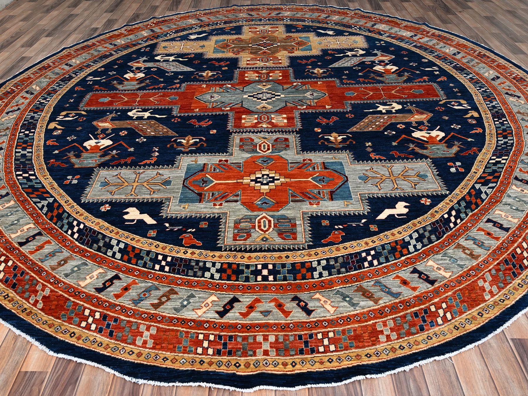 Tribal & Geometric hand-knotted wool rug in Blue & Gray, 11'7" x 11'7" — SKU O086410 (view 2)