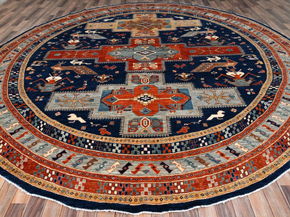 Blue 11'7" x 11'7" Tribal & Geometric Hand knotted Wool Rug - Sku: O086410