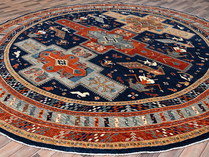 Blue 11'7" x 11'7" Tribal & Geometric Hand knotted Wool Rug - Sku: O086410