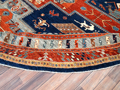 Blue 11'7" x 11'7" Tribal & Geometric Hand knotted Wool Rug - Sku: O086410