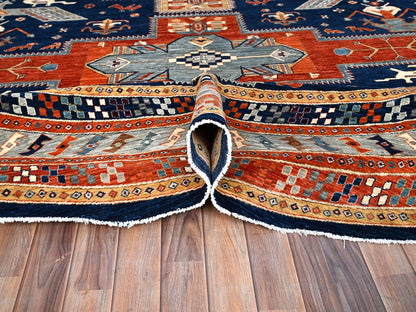 Blue 11'7" x 11'7" Tribal & Geometric Hand knotted Wool Rug - Sku: O086410