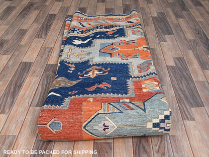 Blue 11'7" x 11'7" Tribal & Geometric Hand knotted Wool Rug - Sku: O086410