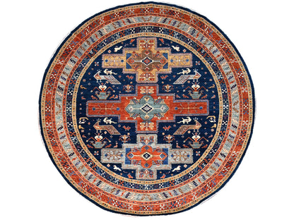 Blue 7'11" x 7'11" Tribal & Geometric Hand knotted Wool Rug - Sku: O086411