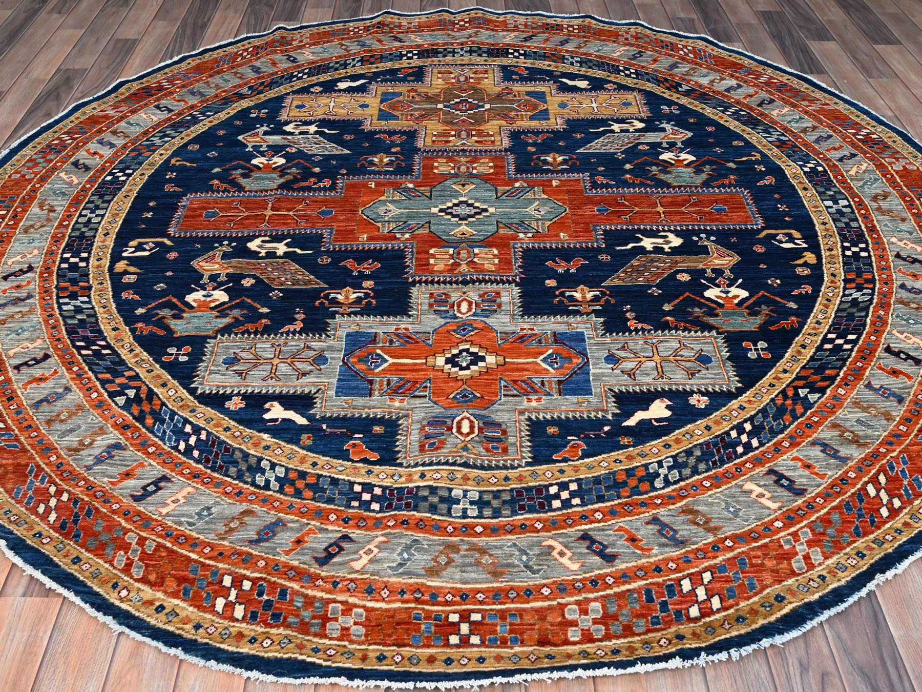 Tribal & Geometric hand-knotted wool rug in Blue & Silver, 7'11" x 7'11" — SKU O086411 (view 2)