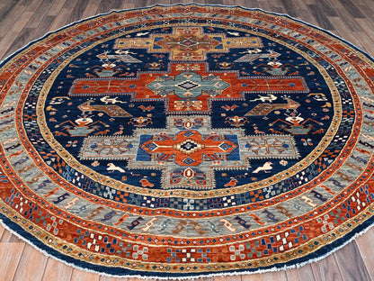 Blue 7'11" x 7'11" Tribal & Geometric Hand knotted Wool Rug - Sku: O086411