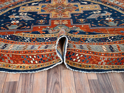 Blue 7'11" x 7'11" Tribal & Geometric Hand knotted Wool Rug - Sku: O086411