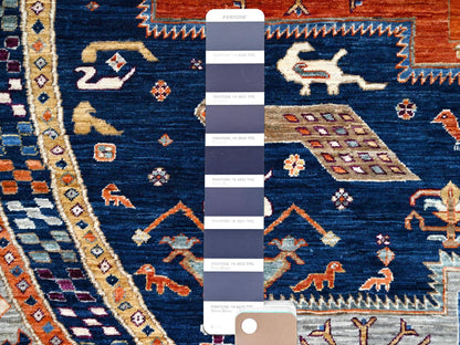 Blue 7'11" x 7'11" Tribal & Geometric Hand knotted Wool Rug - Sku: O086411
