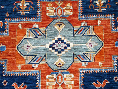 Blue 7'11" x 7'11" Tribal & Geometric Hand knotted Wool Rug - Sku: O086411