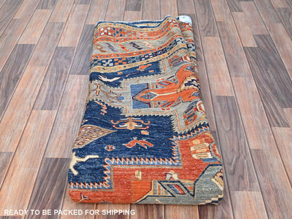 Blue 7'11" x 7'11" Tribal & Geometric Hand knotted Wool Rug - Sku: O086411