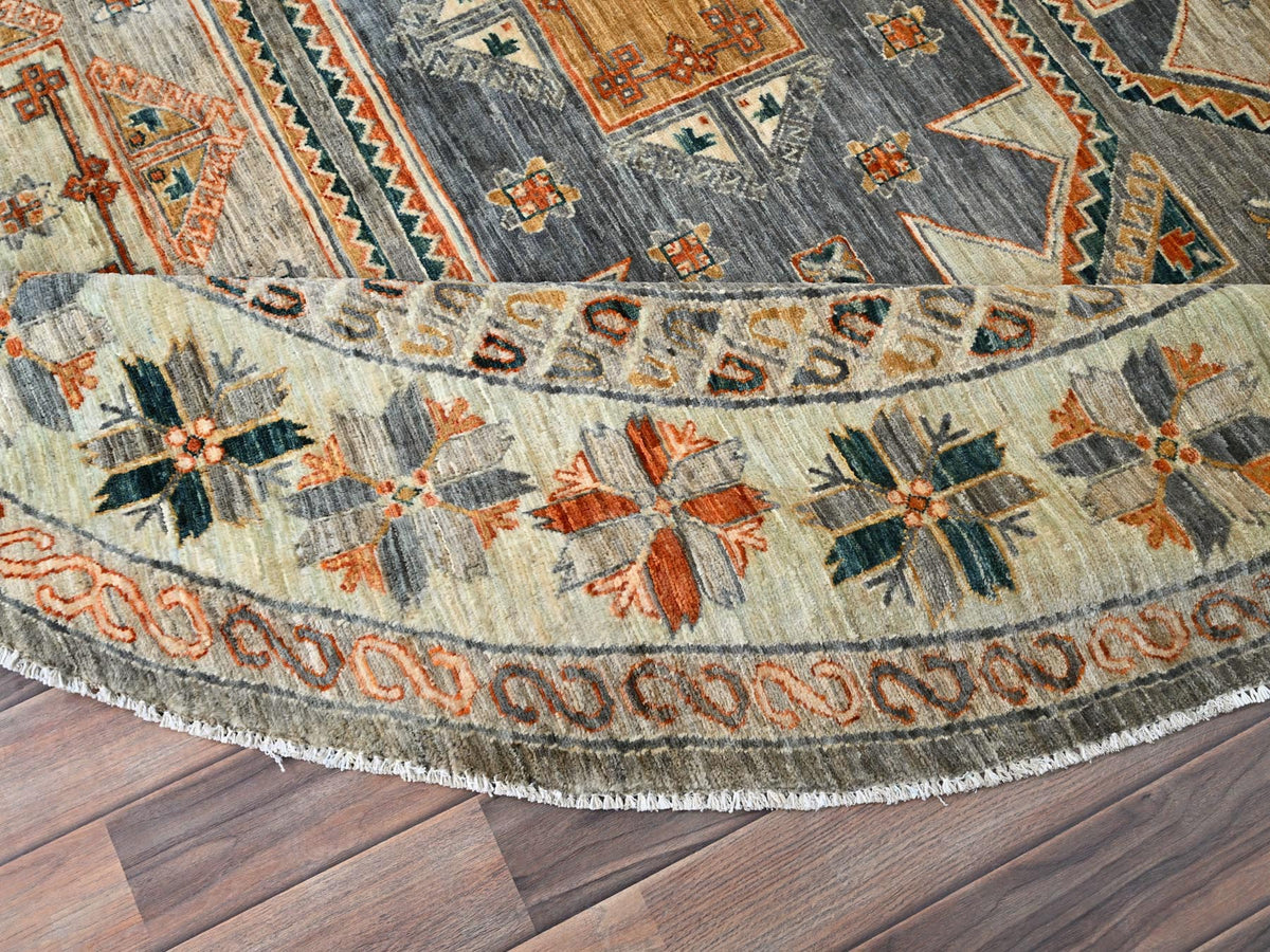 Tribal & Geometric hand-knotted wool rug in Gray & Pomelo White, 7'11" x 8'2" — SKU O086413 (view 4)