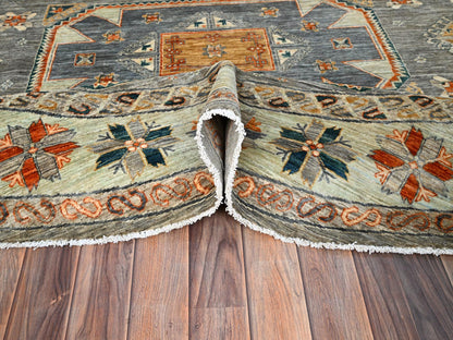 Tribal & Geometric hand-knotted wool rug in Gray & Pomelo White, 7'11" x 8'2" — SKU O086413 (view 5)