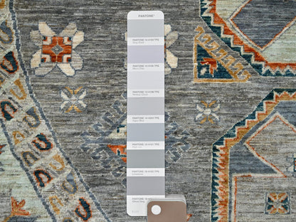 Tribal & Geometric hand-knotted wool rug in Gray & Pomelo White, 7'11" x 8'2" — SKU O086413 (view 6)