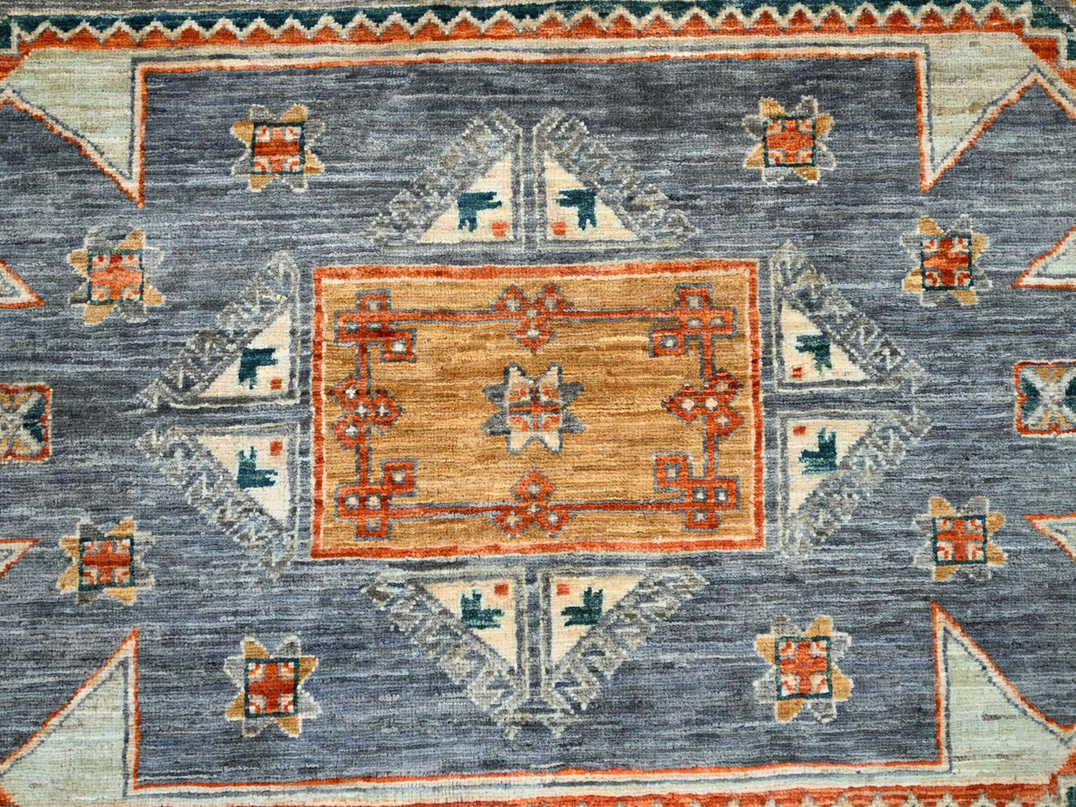 Tribal & Geometric hand-knotted wool rug in Gray & Pomelo White, 7'11" x 8'2" — SKU O086413 (view 7)