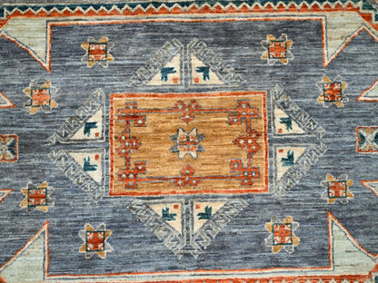 Tribal & Geometric hand-knotted wool rug in Gray & Pomelo White, 7'11" x 8'2" — SKU O086413 (view 7)