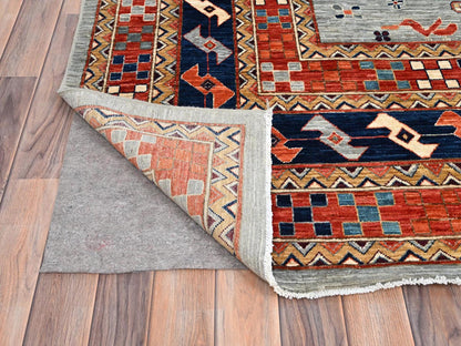 Tribal & Geometric hand-knotted wool rug in Gray & Red, 11'6" x 11'9" — SKU O086415 (view 4)