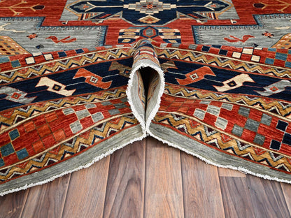Tribal & Geometric hand-knotted wool rug in Gray & Red, 11'6" x 11'9" — SKU O086415 (view 5)
