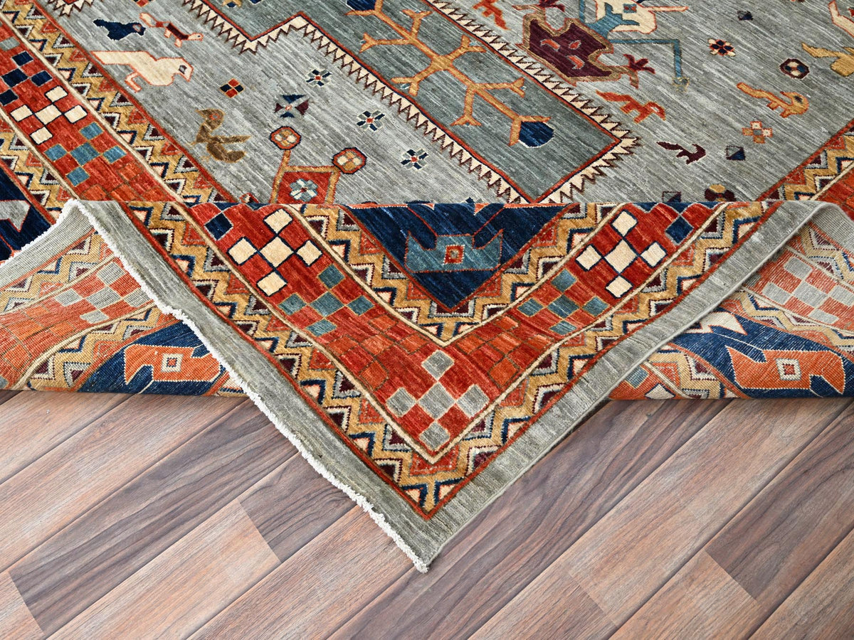 Tribal & Geometric hand-knotted wool rug in Gray & Red, 11'6" x 11'9" — SKU O086415 (view 6)