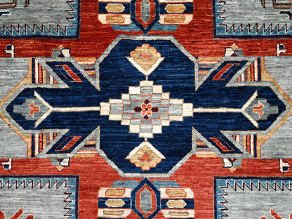Tribal & Geometric hand-knotted wool rug in Gray & Red, 11'6" x 11'9" — SKU O086415 (view 8)