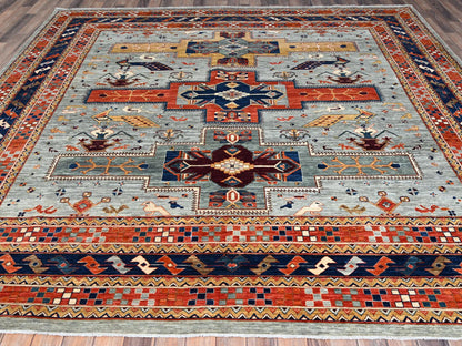 Grey 9'9" x 9'10" Tribal & Geometric Hand knotted Wool Rug - Sku: O086416