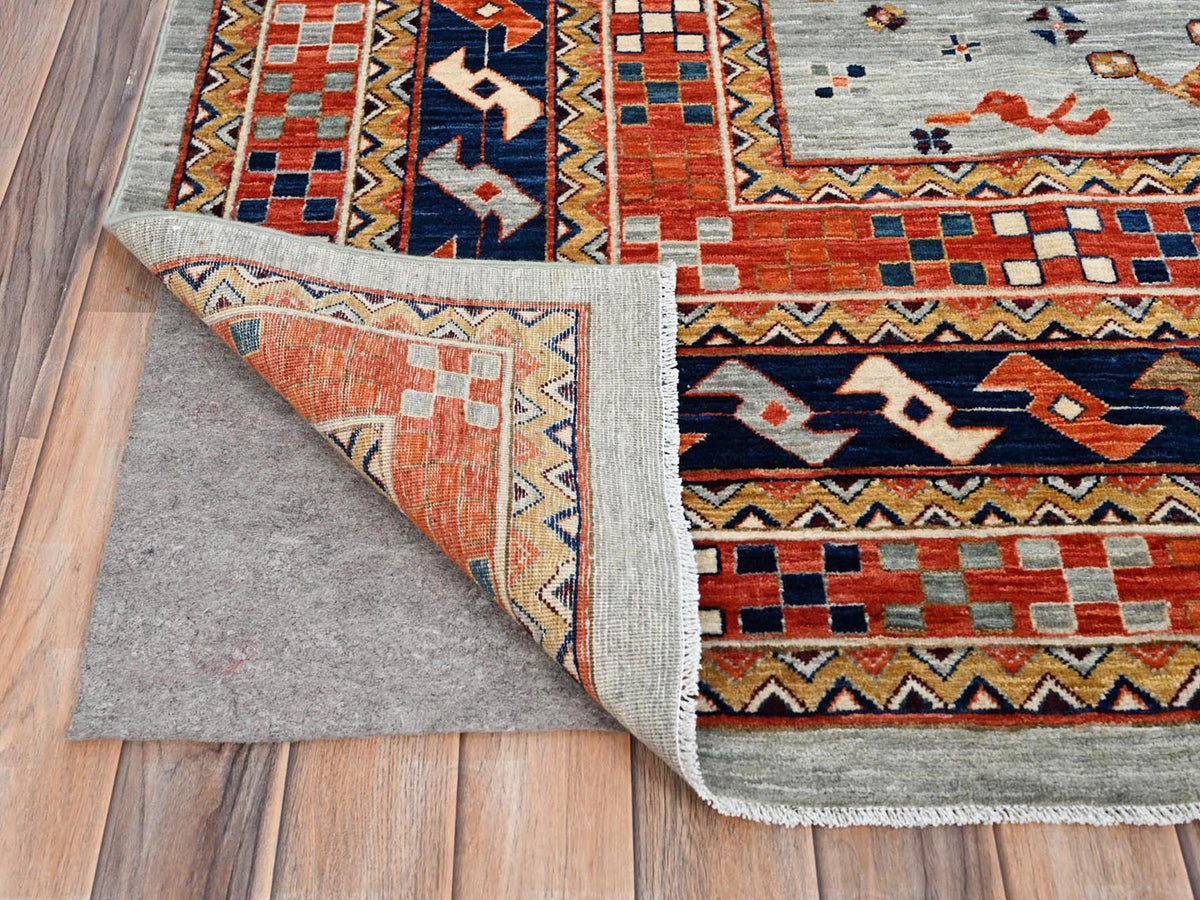Kazak Tribal & Geometric hand-knotted wool rug in Gray & Blue, 9'9" x 9'10" — SKU O086416 (view 4)