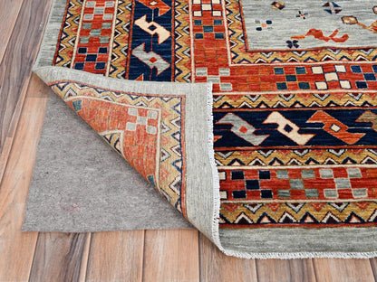 Kazak Tribal & Geometric hand-knotted wool rug in Gray & Blue, 9'9" x 9'10" — SKU O086416 (view 4)