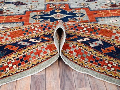 Grey 9'9" x 9'10" Tribal & Geometric Hand knotted Wool Rug - Sku: O086416