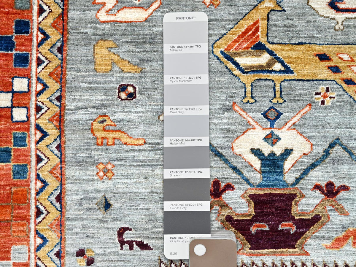Kazak Tribal & Geometric hand-knotted wool rug in Gray & Blue, 9'9" x 9'10" — SKU O086416 (view 6)