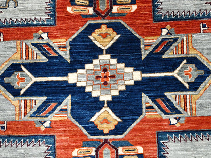 Kazak Tribal & Geometric hand-knotted wool rug in Gray & Blue, 9'9" x 9'10" — SKU O086416 (view 7)