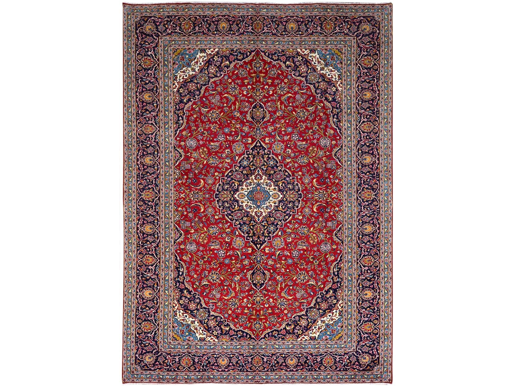 Kashan Persian hand-knotted wool rug in Red & Blue, 9'8" x 12'10" — SKU O086427