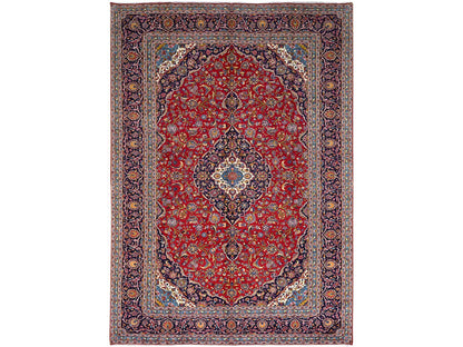 Kashan Persian hand-knotted wool rug in Red & Blue, 9'8" x 12'10" — SKU O086427