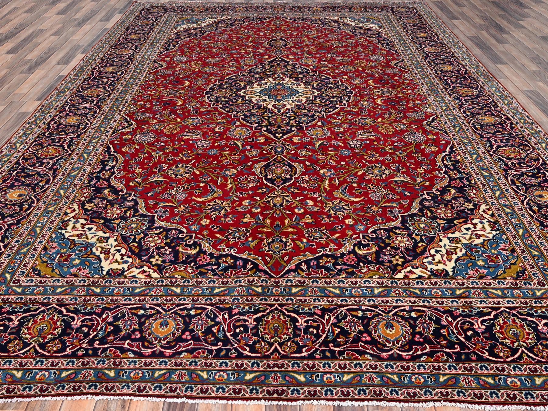 Kashan Persian hand-knotted wool rug in Red & Blue, 9'8" x 12'10" — SKU O086427 (view 2)