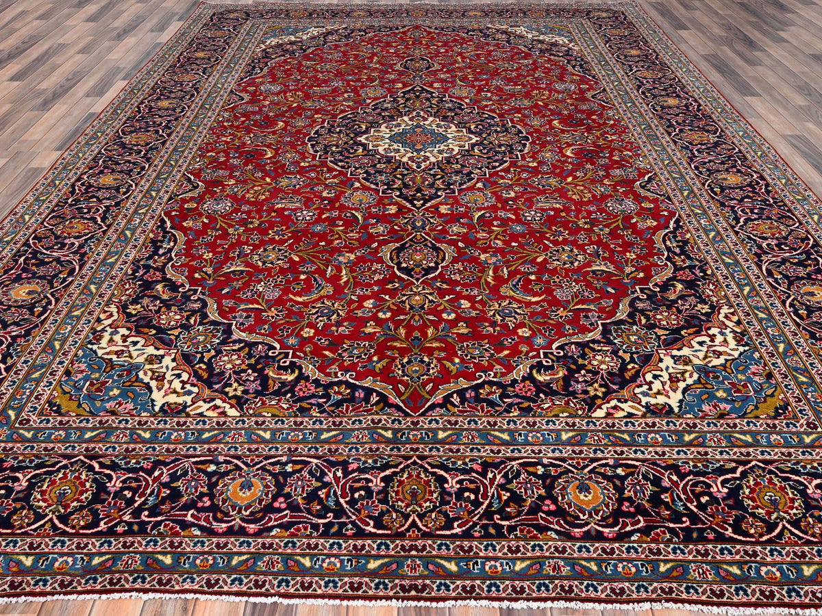 Kashan Persian hand-knotted wool rug in Red & Blue, 9'8" x 12'10" — SKU O086427 (view 2)