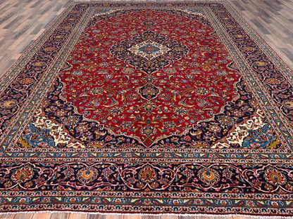 Kashan Persian hand-knotted wool rug in Red & Blue, 9'8" x 12'10" — SKU O086427 (view 2)
