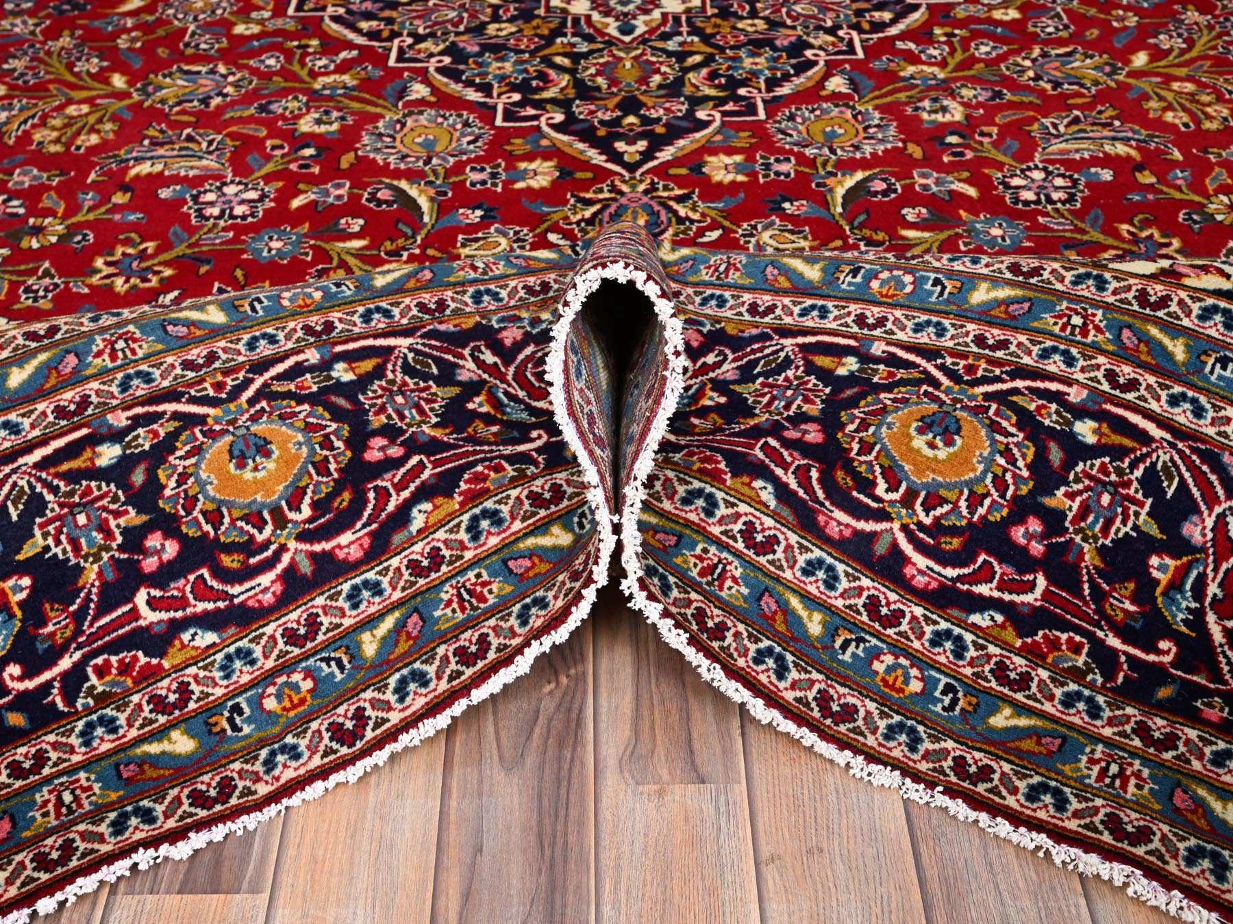 Kashan Persian hand-knotted wool rug in Red & Blue, 9'8" x 12'10" — SKU O086427 (view 5)